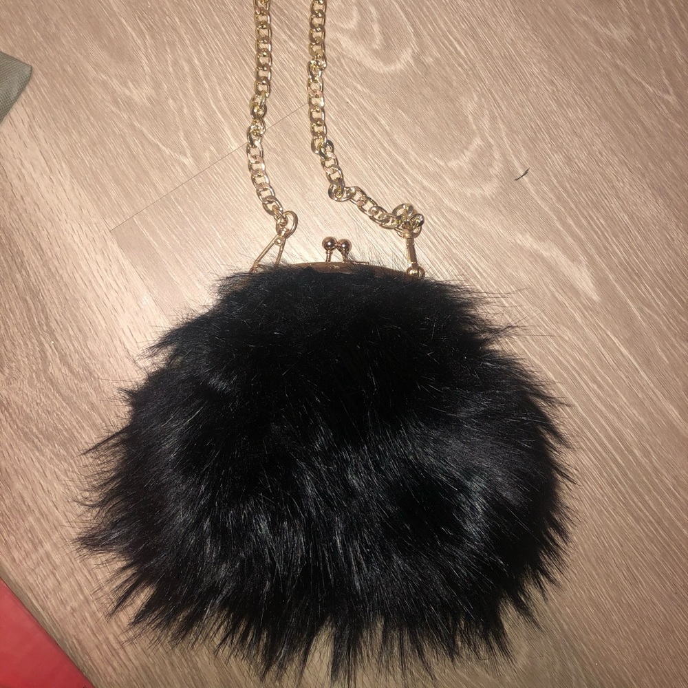 black fuzzy purse